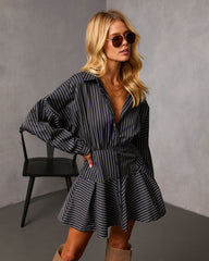 Margen Pinstripe Fit And Flare Mini Shirt Dress