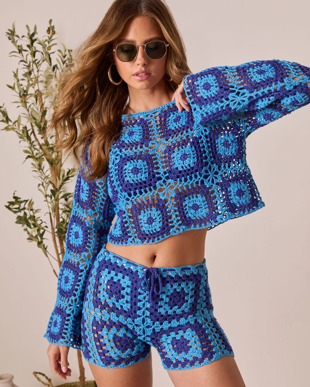 Clio Geometric Crochet Cover Up Top