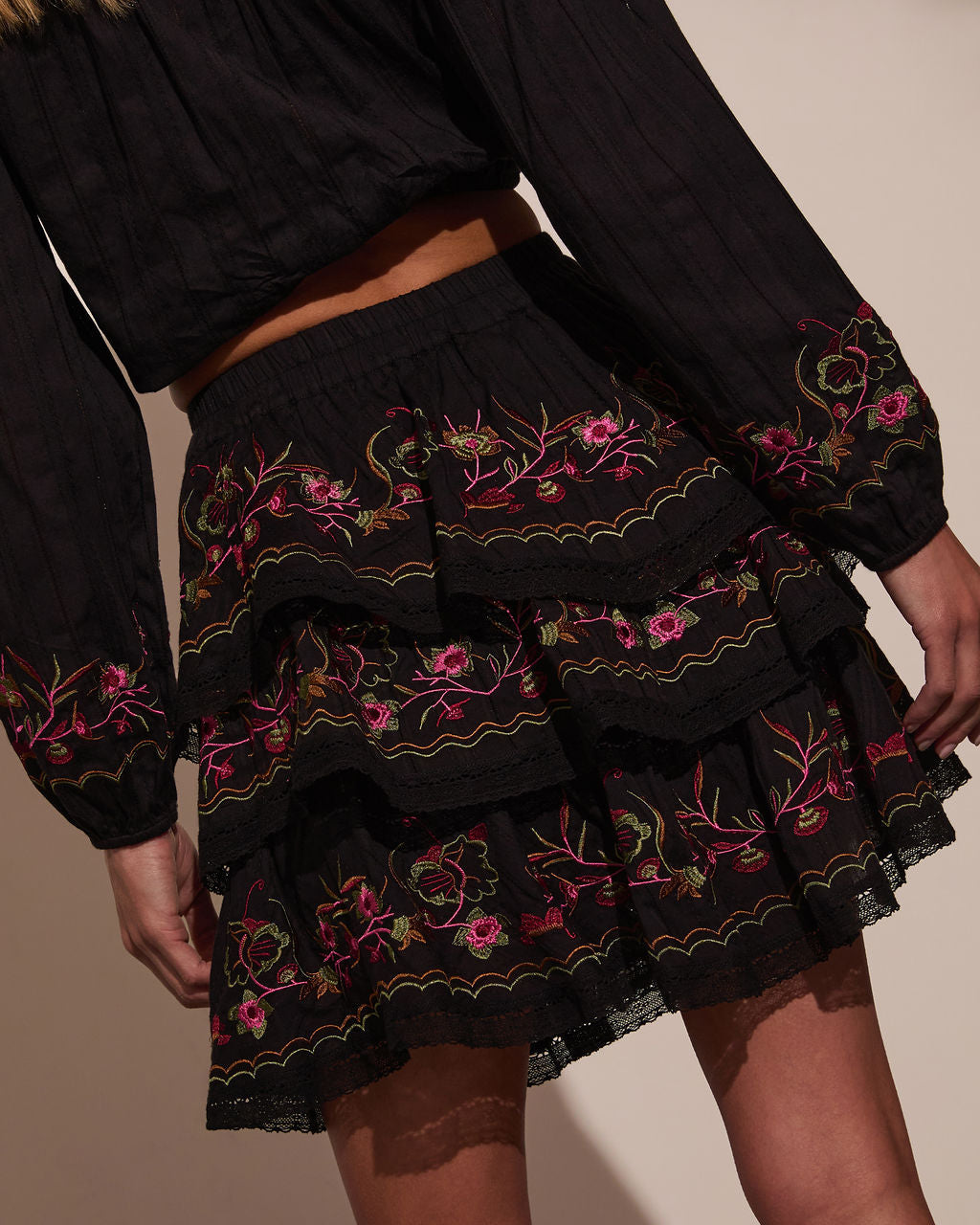 Trail of Flowers Tiered Floral Mini Skirt