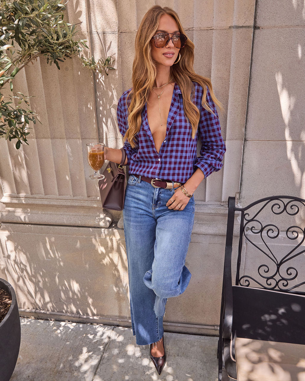 Kylin Plaid Button Down Top