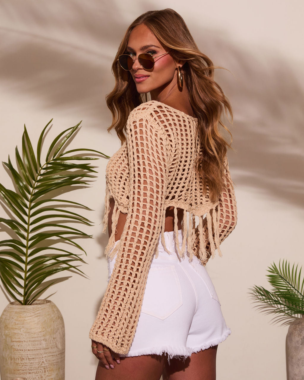 Arloe Open Knit Fringe Crochet Top