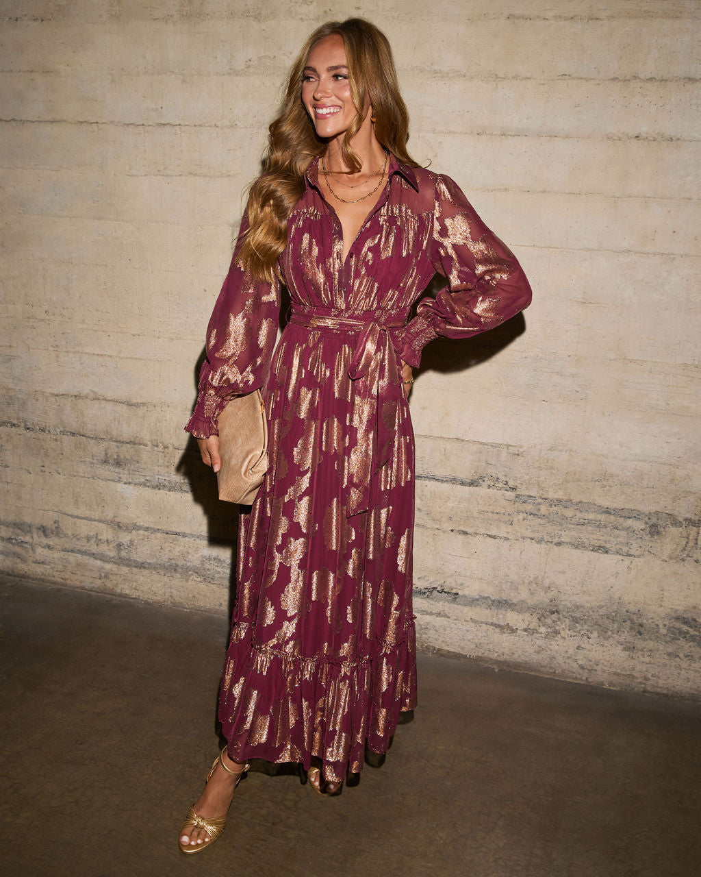 Vionette Printed Wrap Tie Maxi Dress