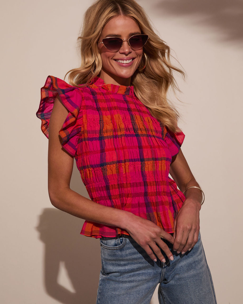 Starla Smocked Plaid Top
