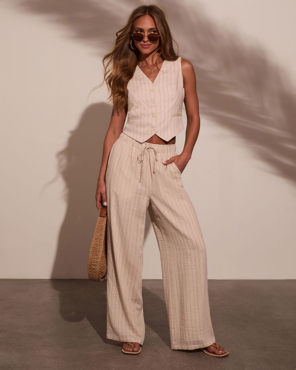 Hazel Pinstripe Linen Vest Top
