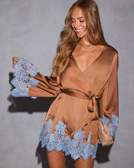 Soft Ember Wrap Lace Mini Dress