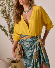 House Of Sun Satin Button Up Top