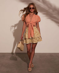 Kaydie Puff Sleeve Front Tie Top