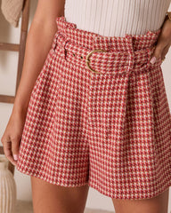 For The Record Houndstooth Belted Shorts