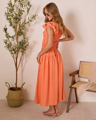 Linen Skies Flutter Sleeve Midi Dress