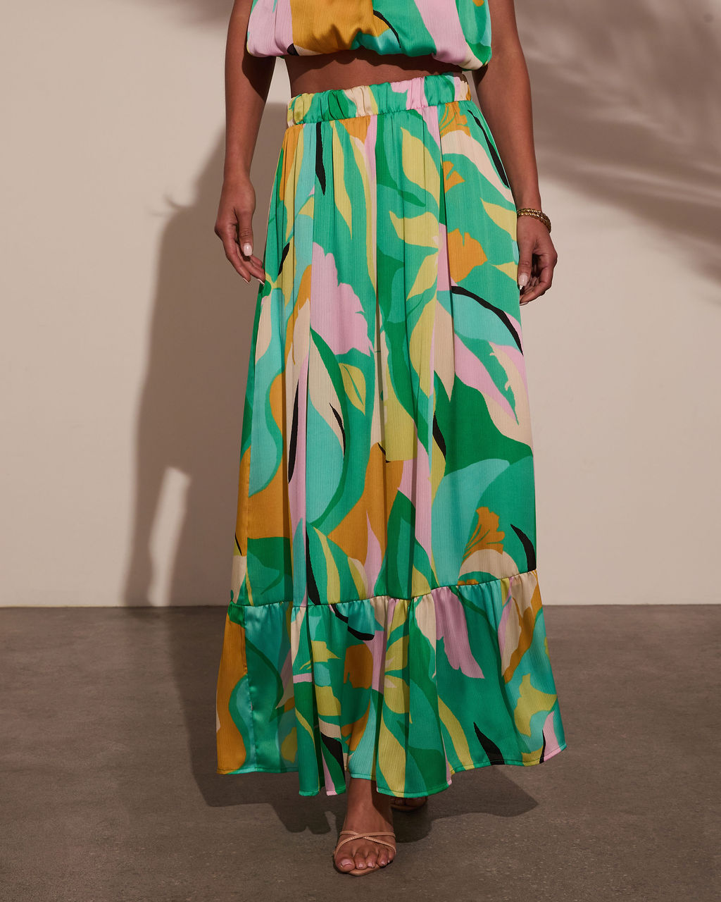 Serene Shores Tiered Floral Maxi Skirt