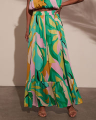 Serene Shores Tiered Floral Maxi Skirt
