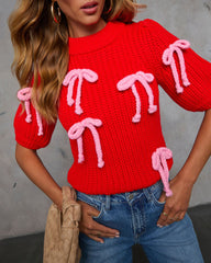 Tied Down Bow Embellished Sweater