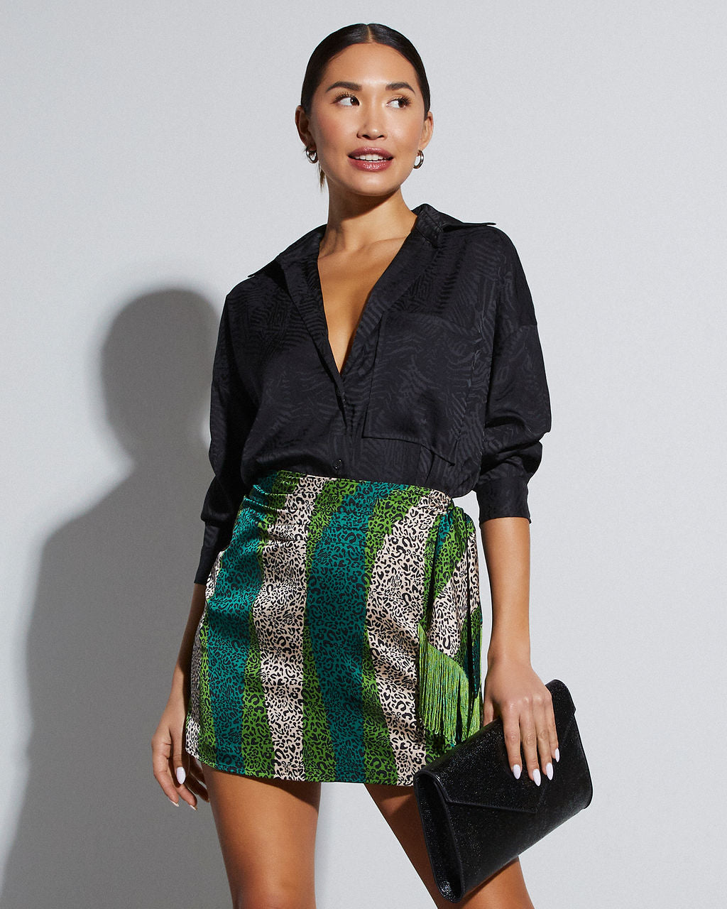 Sherlyn Satin Embossed Button Down Top