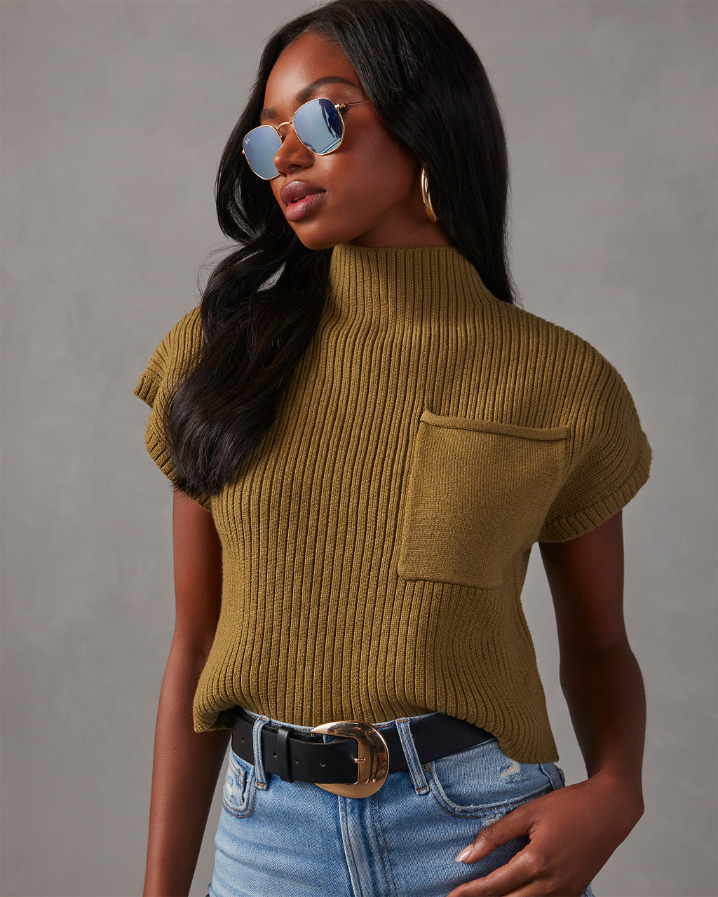 Brooke Mock Neck Short Sleeve Sweater